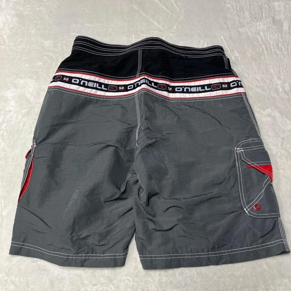 Vintage Y2K O'Neill Boardshorts Swim Cargo Logo Grey Red Mallgoth Mens 32